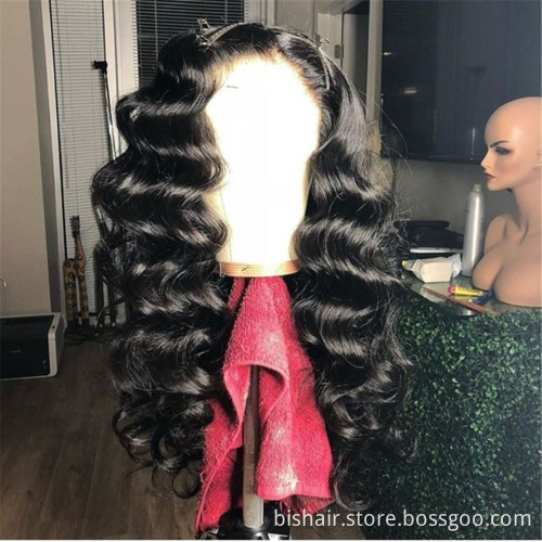 BIS Wholesale Loose Deep Wave 4x4 Lace Front Wig Brazilian Transparent Lace Closure Wig For Black Women Remy Wig Pre Plucked